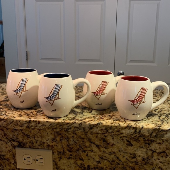 Rae Dunn Artisan Collection | Set of 4 Beach Chair Rest (2) & Relax (2) Mugs - Picture 1 of 17